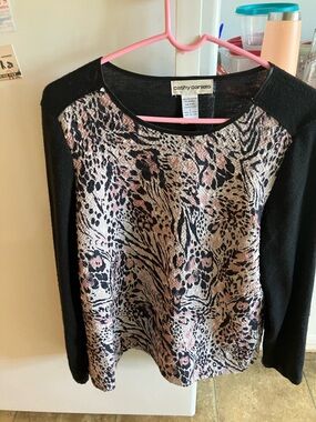 Cathy Daniels Black Sleeve Sweater with Pink Animal-Print Front